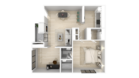 Floor plan for 1 bed, 1 bath, 932 sqft